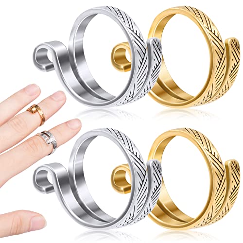 ANCIRS 4 Pack Knitting Crochet Loop Ring for Fingers, Adjustable Crochet Tension Ring, Metal Open Yarn Guide Finger Holders, Knitting Thimbles for Crochet- 2 Gold & 2 Silver - color: 2 Gold+2 Silver