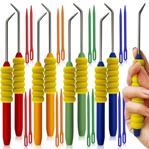 UCDRMA Knitting Loom Hook Refill Set, 8PCS More Comfortable Loom Knitting Hook with Soft Grip, Longer Stainless Steel Loom Crochet Hooks Kit (6in) & 16 Sewing Needles, Great Yarn Loom Knit Tools - color: Random Multi-color (8PC)