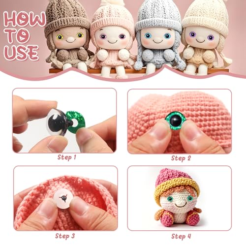 TOAOB 24 Set Glitter Safety Eyes for Amigurumis 28mm Oval Crochet with Washers Mixed Colors Doll Eyes for DIY Puppet Stuffed Animals Making