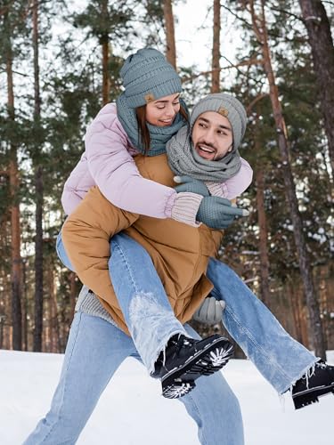LOROME Winter Beanie Hat Scarf Gloves, Warm Fleece Knit Neck Scarf Set Gift | Hats Gloves Scarf Set, Touchscreen Gloves, Universal Size Neck Scarf Set Winter Gifts for Unisex Adult Winter Wear - color: Light Blue