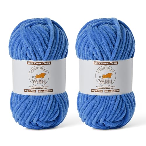 2 Pack Azure Fluffy Velvet Yarn for Crocheting, Chunky Chenille Baby Blanket Yarn for Crochet, Soft Fuzzy Puzzle Yarn for Knitting, (50g/1.77oz Each) Bulky Thick Amigurumi Crochet Yarns - color: 2 Azure