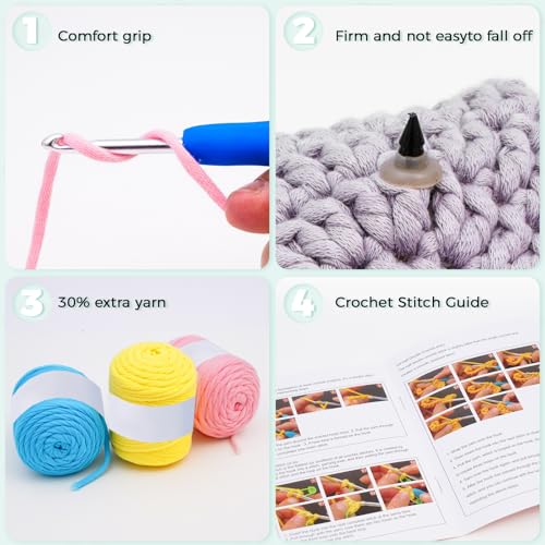 Crochet Kit for Beginners - Learn to Crochet 4 Adorable Cat Amigurumi with Step-by-Step Video Tutorial and Easy Peasy Yarn, Complete Starter Kit for Adults Kids, DIY Craft Gift for Birthday Christmas - color: Cat Family