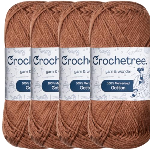 Mercerized Cotton Yarn – Fingering Weight 4-Ply, Each 1.76 oz (50g) / 136 yds (125 m), High-Gloss, Anti-Splitting, Fade-Resistant for Crochet & Knitting, Cappuccino (Pack of 4) - color: Cappuccino