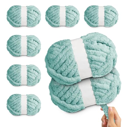 Jumbo Chunky Chenille Yarn for Hand Knitting Crochet – 8 Skeins × 8 oz (25 yds Each) Super Soft Thick Bulky Yarn for Blankets, Scarves, Cushions & DIY Crafts (Light Blue) - color: Light Blue (Chenille)