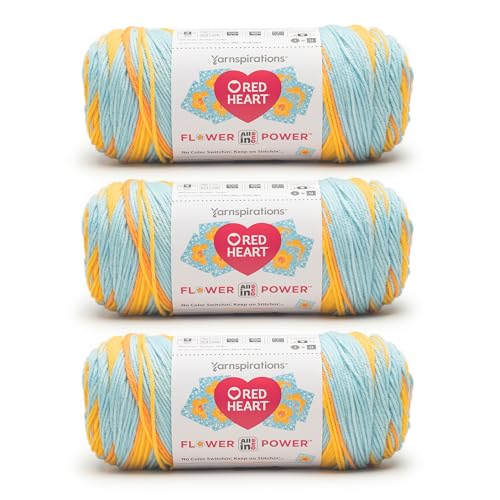 Red Heart All in One Flower Power Yarn for Crocheting, Marigold, 3-Pack | #4 Medium Worsted Weight 100% Acrylic Striping Yarn for Crochet and Knitting, Up to 12 Flower Motifs, 440 yards, 250g/8.8oz - color: Marigold
