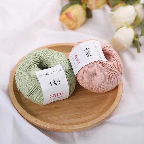 Fine Weight Knitted and Crocheted Cotton Yarn, 100% Long Staple Cotton Yarn, Baby Sports, 2 Packages of 100g/3.52oz (Per Skein 50g/162yards) - Tender Green - color: PM05-Tender Green