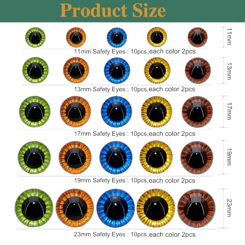 ARTCXC 50pcs 5size 11-23mm Safety Eyes for Crocheting | 50pcs Eyes + 50pcs Washers,Premium Material, Flower Texture Designed, for DIY Amigurumi Decor - color: Colors mixed