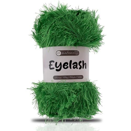 Makromecity Eyelash Yarn – Fuzzy Fun Fur Yarn, 3.53 Oz (100g) 150 yd (140m), Weight 3 Light, Premium Polyester Novelty Feather Yarn for Scarves, Amigurumi, Plush Toys & Craft (Green, 1 Skein) - color: Green, size: 1 Skein