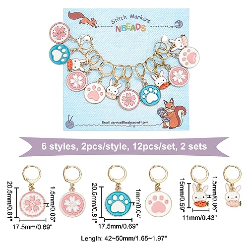 NBEADS 24 Pcs Animal Paw Stitch Markers, Alloy Enamel Crochet Stitch Marker Charms 304 Stainless Steel Clasp Locking Stitch Marker for Knitting Weaving Sewing Jewelry Making - color: Animal Paw&Sakura&Rabbit