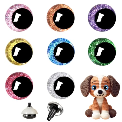 64 Pcs 30mm Safety Eyes Colorful 3D Safety Eyes for Amigurumi Plastic Eyes for Crochet Animals DIY Handcrafts Doll Making Supplies