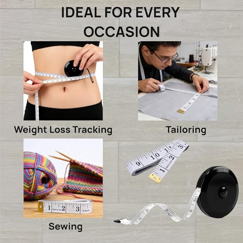 Soft Tape Measure for Body Measurements, 2-Pack 60" Flexible | Retractable Body Measuring Tape, Dual Scale Inch & cm, Cloth Tape Measure for Sewing, Tailor, Seamstress, Clothing & Waist