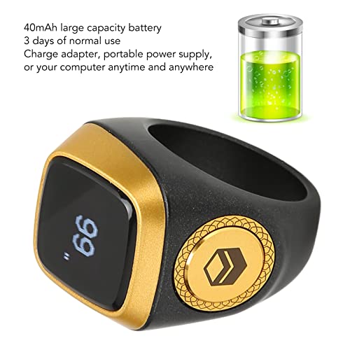 Digital Tally Counter Ring, 20mm, Black | Smart Counter with Vibration Reminder & Mini LCD Screen, Resettable, for Muslim Azan Alarm Clock