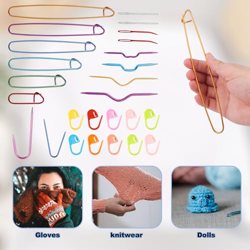 26pcs Knitting Tools Set for Knitting Crochet Sewing Yarn Crafts | 6 Styles Cable Needles 6 Sizes Stitch Holders 10 Crochet Counters 2 Big-Eyed Curved & 2 70 Blunt-Tipped Large-Eyed Needle - style: Set 4