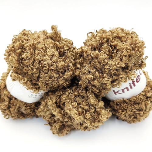 Teddy Fur Curly Yarn, 3 Skeins (150g/5.3oz Total, 15mm Thick), Chunky Faux Fur Eyelash Yarn, Super Soft Fluffy Yarn for Doll Hair Weaving, Crochet, Knitting, Amigurumi (Brown) - color: Brown