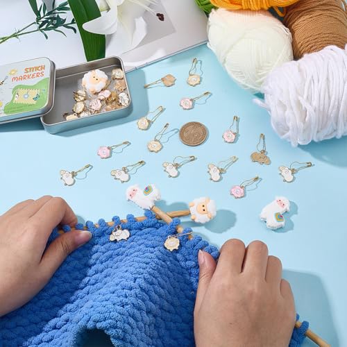NBEADS 34 Pcs Sheep Alpaca Stitch Markers Kit, Including 30 Pcs Alloy Enamel Locking Stitch Markers and 4 Pcs Shee Alpaca Silicone Needle Stoppers Knitting Markers for Crochet Projects