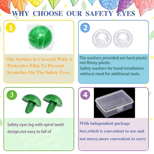 Thalinfayi 24mm Large Safety Eyes Craft Eyes for Amigurumi Crocheting | 60pcs Plastic Safety Eyes and Washers for DIY Crafts Amigurumi Stuffed Animals Handmade Projects. Tool-Free Installation - color: Green
