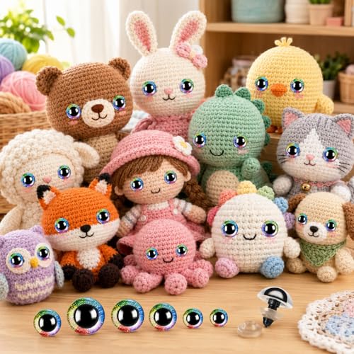 160pcs Rainbow Glitter Safety Eyes for Amigurumi Large Plastic Eye for Stuffed Animals for DIY Dolls Puppets Bear Crafts Animals Amigurumi Making Supplies(Rainbow) - color: Rainbow