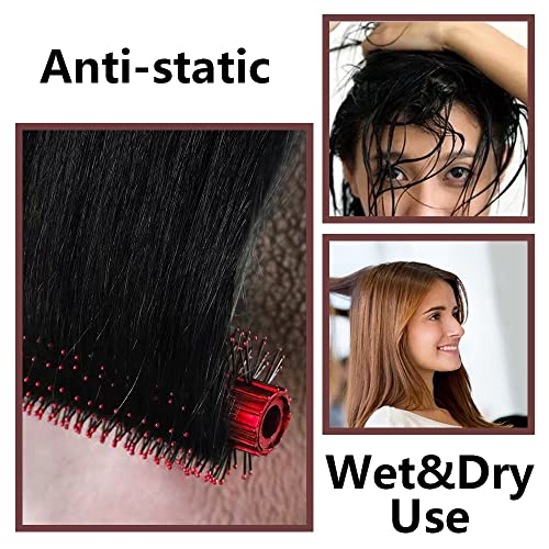 4 Pcs Hair Brush Set, Includes Anti-Static Massage Oval Comb, Detangling Brush, Round Hair Brush, Vented Hair Brush, for Women, Men, and Kids - color: Red