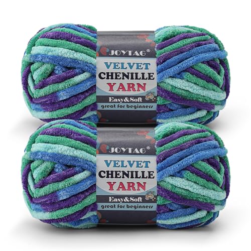 2 Pack Chunky Chenille Yarn for Crocheting and Knitting,Thick Bulky Plush Fluffy Velvet Soft Baby Blanket Crochet Chenille Yarn for Crocheting Blankets/Amigurumi/DIY Crafts((Ocean - color: Multi-Ocean