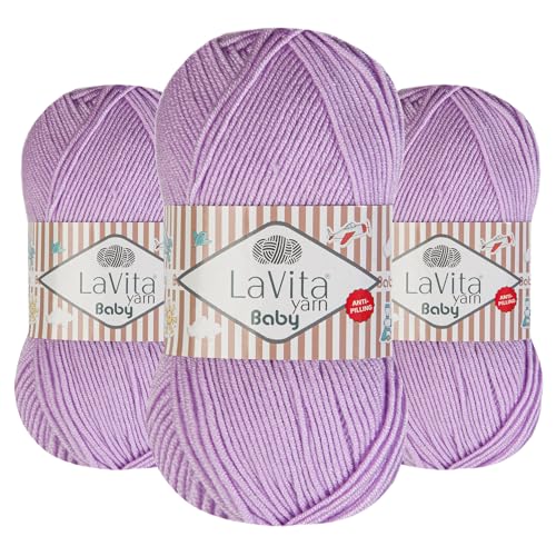 LaVita Baby Premium Anti-Pill Acrylic Yarn - 820 Yards, 3 x 3.5 oz - Warm, Airy Fiber with Silky Texture - Oeko-TEX Certified, Durable, Lightweight, Long-Lasting, Solid Pastel Colors - 3 Skeins Pack - color: Baby_5119