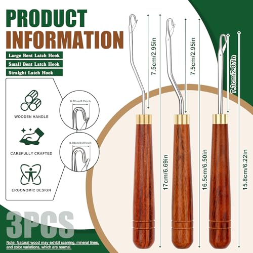 BALDCC Latch Hook Tools, 3 Sizes Wooden Latch Hooks for Hair, Rug Crochet | Large & Small Size Wooden Bent Latch Hooks, Rug Hook, Crochet Needles for Hair, Rug Making and Crochet Crafts (Type 1) - color: Type 1, size: 3 Sizes Latch Hook