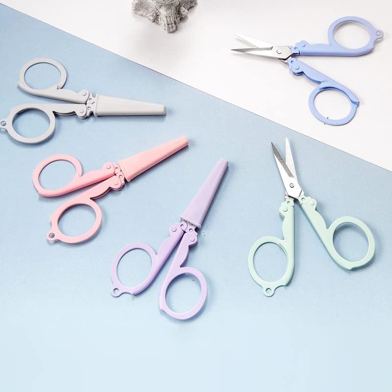 Pastel Mini Folding Scissors with Safety Cap Small Portable Travel Scissors Little Badge Scissors Yarn Shears Kids Tiny Cutter for Cutting, Scrapbooking, Crafting, Sewing, Grey(1 Pack) - color: Grey