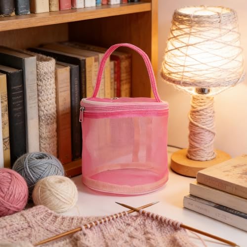 Mesh Crochet Bag Organizer, Large Capacity Yarn Storage Holder for Knitting and Crocheting, Pink - color: pink