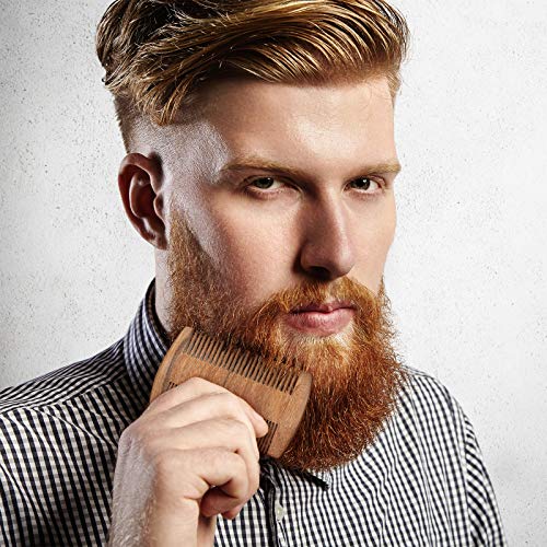 3 Pieces Beard Comb for Men Natural Sandalwood Wooden Mustaches Combs Dual Action Teeth Beard Comb with 3 Pieces Pocket Faux Leather Case for Beards Mustaches(Black, Yellow, Brown) - color: Black, Yellow, Brown