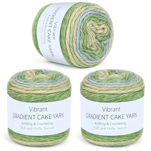 Aeelike Cake Yarn for Crocheting, Soft Ombre Crochet Yarn, Green Gradient | 3 PCS #3 Light weight 100g(3.52oz) 245m( 267yards), 60% Cotton Blend Gradient Yarn for Blanket Scarves DIY Crafts, Ideal Gift - color: Green Gradient, size: 3 pcs