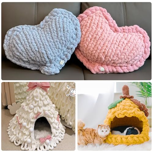 8 Pack Chunky Chenille Yarn for Crocheting,Super Bulky Large Soft Thick Fluffy Plush Fuzzy Yarn for Hand Knitting Blanket (White) - color: white