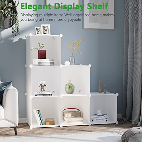 C&AHOME 6-Cube Storage Organizer Cube Shelf Closet Storage Bookcase, Milky | Stackable Cubby Storage, Bookshelf, Portable Plastic Storage Closet Organizer, DIY Modular Shelving Units for Home, Wardrobe - color: Milky