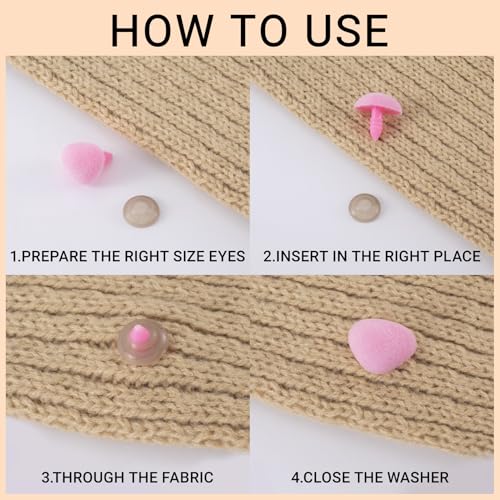 Winsyison 32pcs Craft Noses with Washers for Amigurumi, Pink | Plastic, Crochet Noses, Mix‑Size Flocking Craft Parts Accessories for Plush Crochet Puppet Animal Handmade Projects