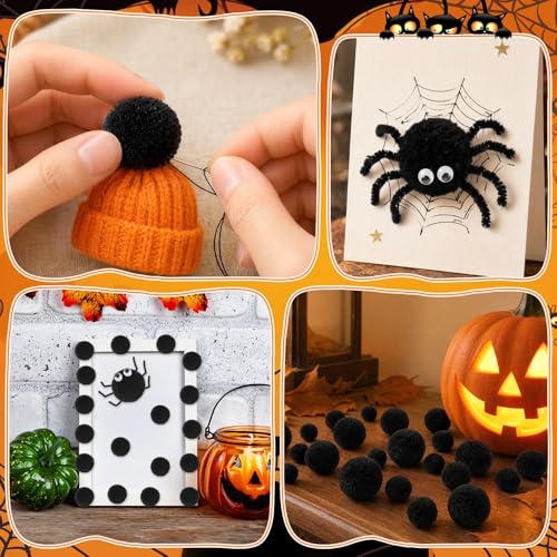 SEPGLITTER 60Pcs Large Halloween Black Yarn Pom Poms for DIY Crafts Decor | 1.5 and 1 Inch, Black Yarn Puff Balls, Crush-Proof, Halloween Pompoms for Wreath Garland Costume DIY Arts, Decoration Supply - style: Black Style