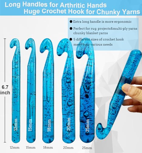 Weabetfu 20mm Large Crochet Hook,Huge Crochet Hooks for Chunky Yarn,Ergonomic Knitting Giant Crochet Hooks,Big Crochet Hooks for Knitting Yarn Carpet Scarf Wool Roving, Blue - color: Blue, size: 20mm