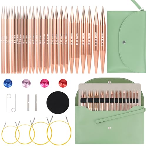 Aeelike 13 Pairs Interchangeable Knitting Circular Needles 3-10.0mm, Green | Aluminum Interchangeable Knitting Needles with 4 Cables, Smooth Complete Needles Set for Socks Blankets Sweaters, Ideal Gift - color: Green