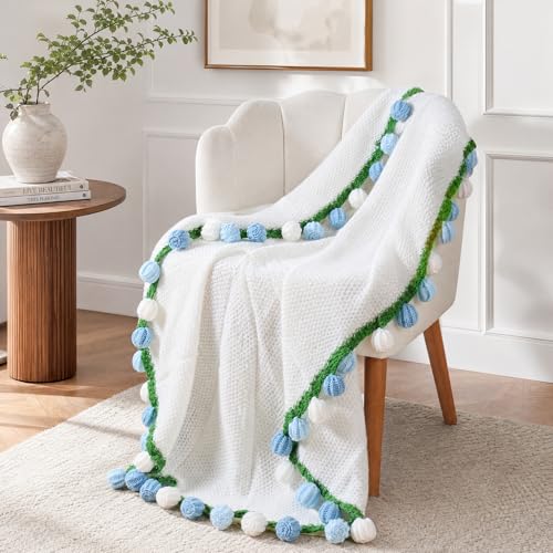Ivydale Crochet Flower Bouquet Throw Blanket with Blue Rose - color: Blue Tulip
