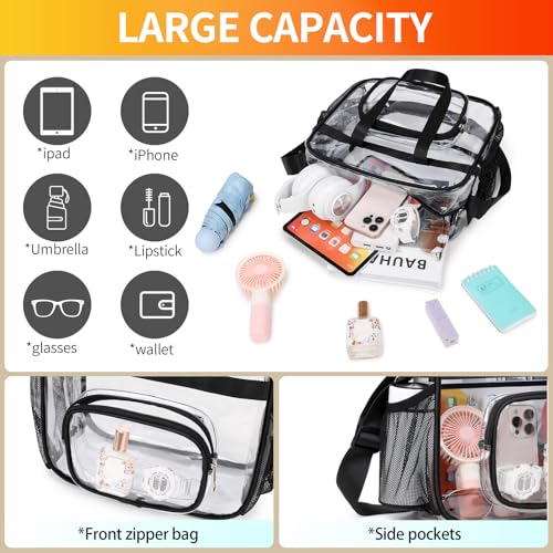 Clear Bags Stadium Approved,See Through Tote Bag+Shoulder Strap Large Transparent Bag - color: Small Size Black