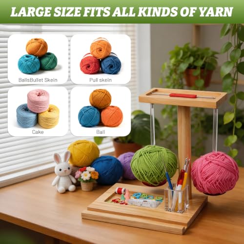 2 in 1 Yarn Holder for Crocheting, Knitting & Yarn Spinner, Crochet | Wooden Yarn Spinner with Magnetic Rotating Mechanism, Crochet Accessories, Portable Yarn Holder, Birthday Gifts for Women