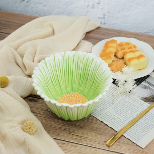 WAIT FLY Green Daisy Ceramic Rice/Salad/Soup/Dessert/Cream Soup Bowls - color: Daisy