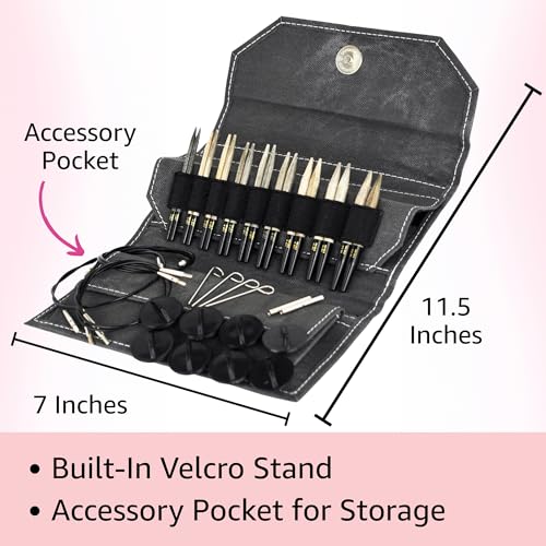 Lykke Driftwood 3.5-inch Interchangeable Circular Knitting Needle Set | Standard US 3, 4, 5, 6, 7, 8, 9, 10, 10.5 Grey Case, Birch Semi-Sharp Tips, Smooth Metal Joins, Swivel Cables, Project Bag - color: Driftwood-with-Grey-Case