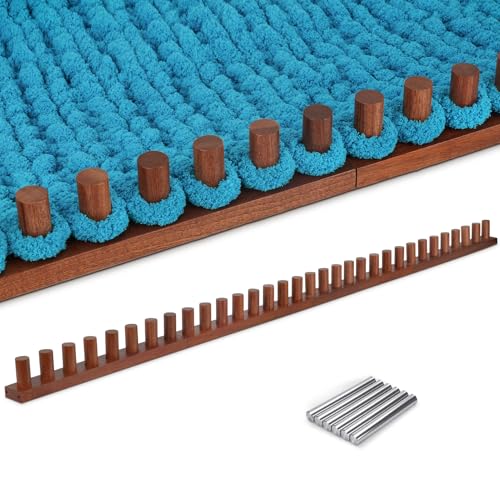 LITURTOO 63" Chunky Yarn Blanket Loom - Loom for DIY Throw Blankets, Adjustable Size Hand Knitting Yarn Chunky - size: 63" - Dark Wood Color