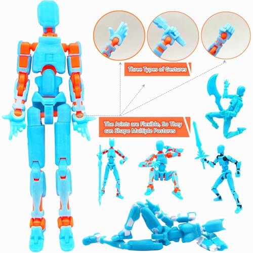 Titan 13 Action Figures (Grow in The Dark Blue) T13 3D Action Figure Set Already Assembled Dummy Robot Nova 13 Printed Multi-Jointed Movable Toy for Gift Collectors (Blue Orange + Dog) - style: Blue Orange Men Figure + Dog