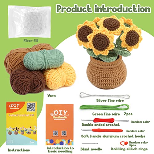 kgxulr Crochet Kit, Sunflower Crochet Kit for Beginners, Knitting Kit | Beginner Crochet Kit, Crochet Flower Kit, Sunflower Crochet Kit, Beginner Crochet Kit for Adults - color: A-Sunflower