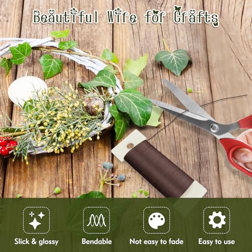 Floral Wire, 38 Yards 114 Ft 22 Gauge Metal Wire for Crafts, Flexible Wreath Flower Thin Craft Wire for Ornaments Ribbon Making DIY, Coffee