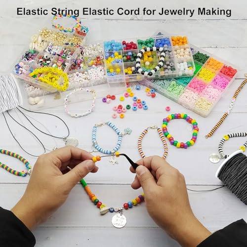 LUSTEMBER Stretchy String for Bracelets, 2 Rolls 1 mm Sturdy Elastic String Elastic Cord for Jewelry Making, Necklaces, Beading (White) - size: 2 White