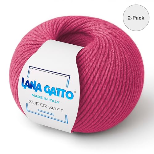 100% Merino Wool Yarn – Extrafine Super Soft Yarn for Knitting, Made in Italy by Lana Gatto, Super Soft Line, Pink-14446, 2-Pack (1.8 oz. / 137 yds Each) - color: Pink - 14446, size: 2