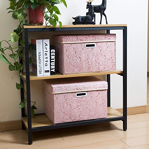 PRANDOM Larger Collapsible Storage Boxes with Lids Fabric Decorative Bins Cubes Organizer Containers Baskets Handles Divider for Bedroom Closet Living Room Pink 17.7x11.8x11.8 Inch 3 Pack - color: Pink, size: Large(3-Pack)