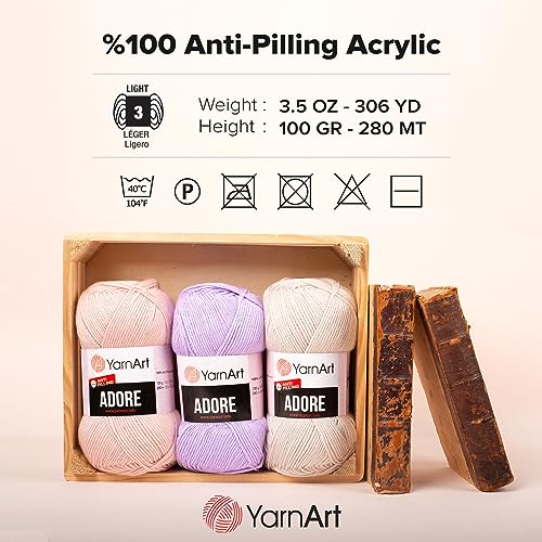 1 Skein YarnArt Adore, Antipilling Yarn, 100% Antipilling Acrlylic, 100 g (3.5 oz), 280 m (306 yd), 3 : Light-DK, Dark Green - 370 - color: Dark Green - 370