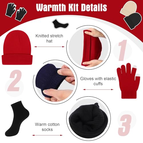 Chicingyou 120 Pcs Homeless Care Package Supplies Bulk Winter Emergency Thermal Blankets Warmer Beanie Socks Touchscreen Gloves for Men Women Cold Weather Outdoor Survival Kits(Multicolor)