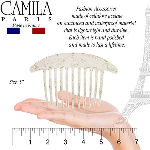 Camila Paris CP2940 French Hair Side Combs, White Pearl Interlocking Combs French Twist Hair Combs, Strong Hold Hair Clips for Women Bun Chignon Up-Do, Styling Girls Hair Accessories, Made in France - color: White